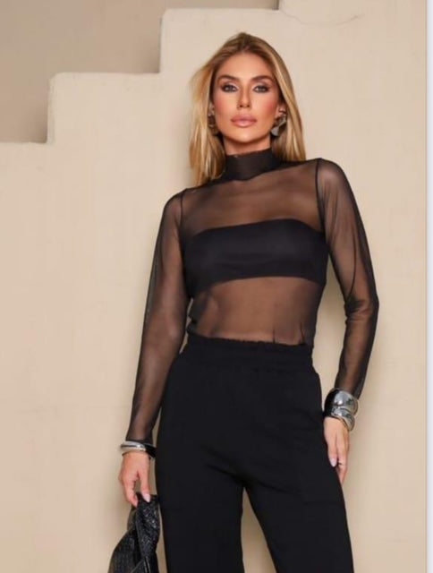 Blusa Tule Manga Longa com Top - PRÉ VENDA / ENVIO EM 19/05