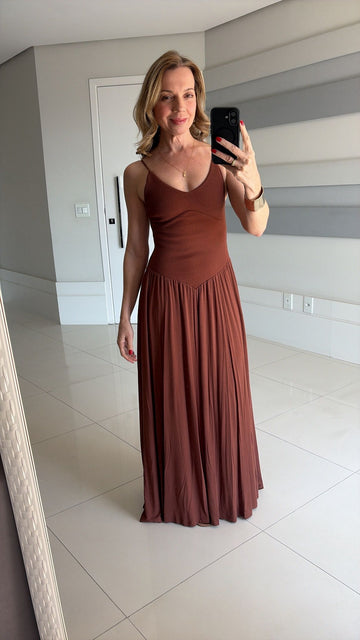 Vestido Longo Canelado Duplo Bia
