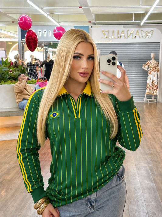Camisa Polo Manga Longa Brasil - ATENÇÃO! PEÇA EM PRÉ VENDA, COM ENVIO EM 25/05