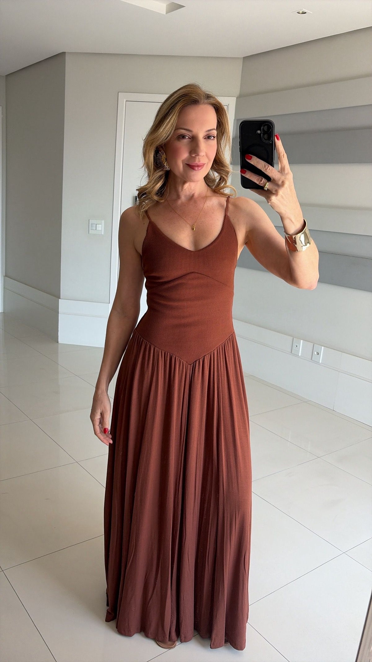Vestido Longo Canelado Duplo Bia