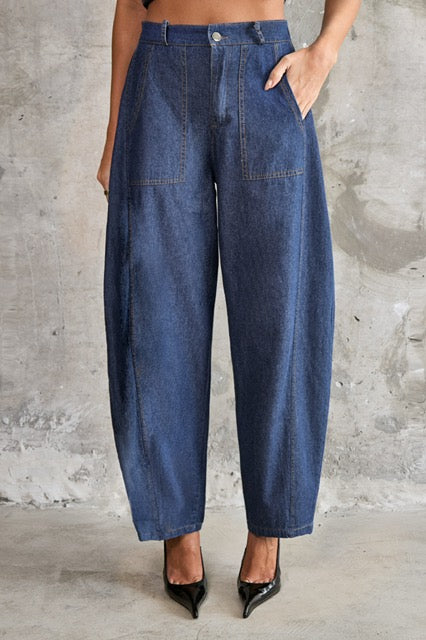 Conjunto Calça Barrel e Colete Jeans  Camila