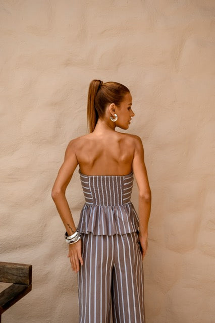 Conjunto Calça Aladim e Blusa Peplum Listras
