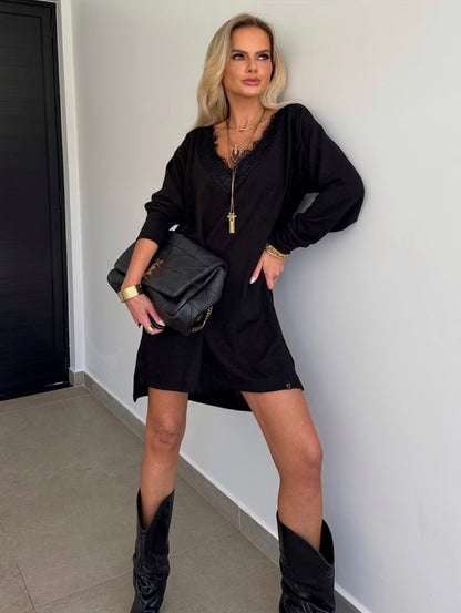 Vestido Amplo Lanzinha com Renda Romana - ATENÇÃO PEÇA EM PRÉ VENDA, COM ENVIO EM 10/05!