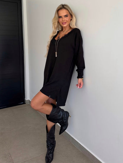 Vestido Amplo Lanzinha com Renda Romana - ATENÇÃO PEÇA EM PRÉ VENDA, COM ENVIO EM 10/05!