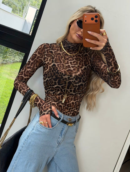 Blusa Tule Animal Print Dedinho - ATENÇÃO!! PEÇA EM PRÉ VENDA, COM ENVIO EM 26/06