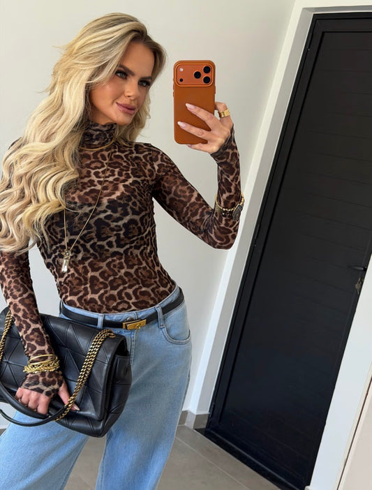 Blusa Tule Animal Print Dedinho - ATENÇÃO!! PEÇA EM PRÉ VENDA, COM ENVIO EM 12/05