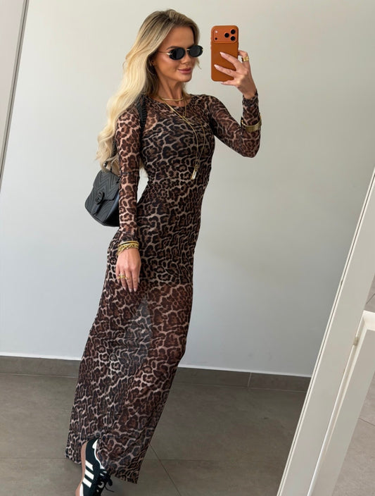 Vestido Midi Tule Animal Print - ATENÇÃO! PEÇA EM PRÉ VENDA, COM ENVIO EM 16/06