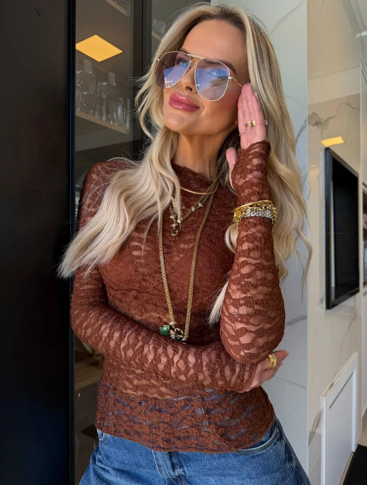 Blusa Renda Texturizada Kim