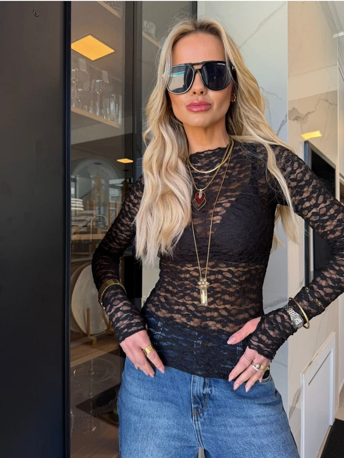 Blusa Renda Texturizada Kim