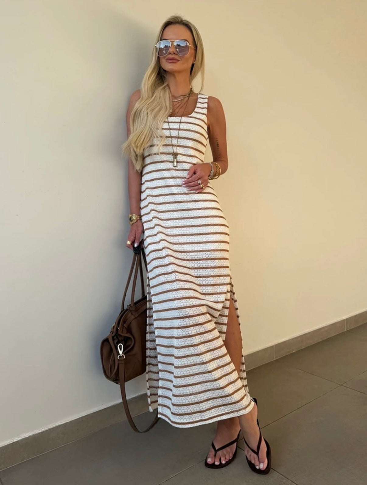 Vestido Midi Tricot Listras