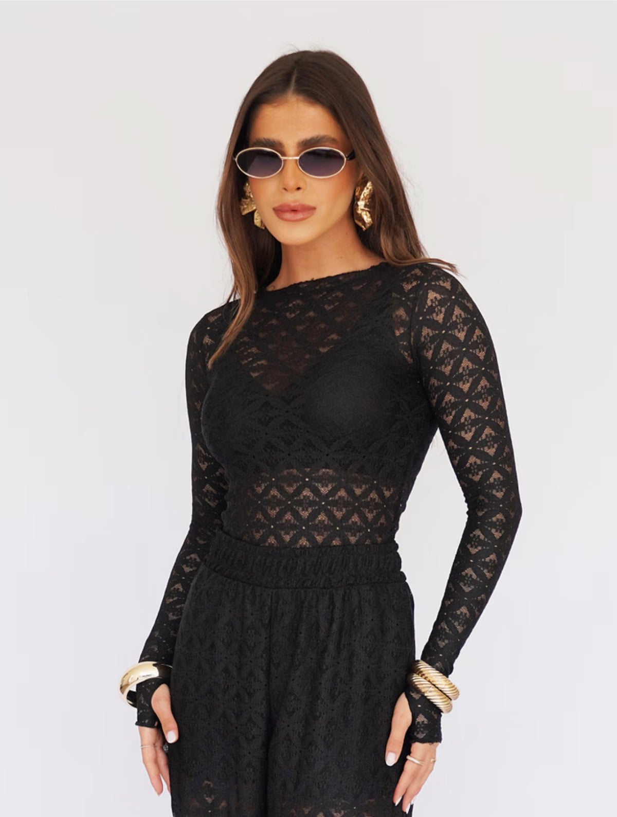 Blusa Manga Longa Renda Emma