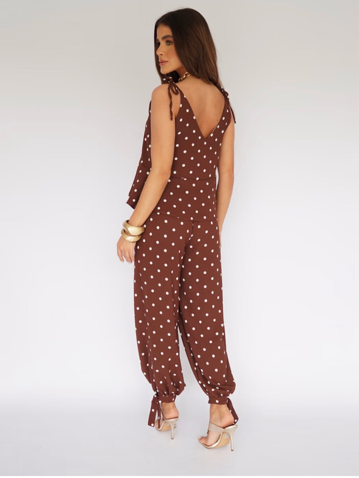 Conjunto Calça Aladim e Blusa Peplum Poá