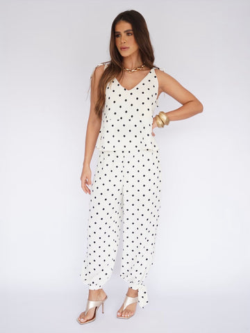Conjunto Calça Aladim e Blusa Peplum Poá