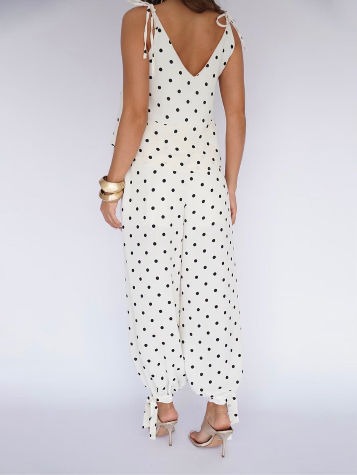 Conjunto Calça Aladim e Blusa Peplum Poá