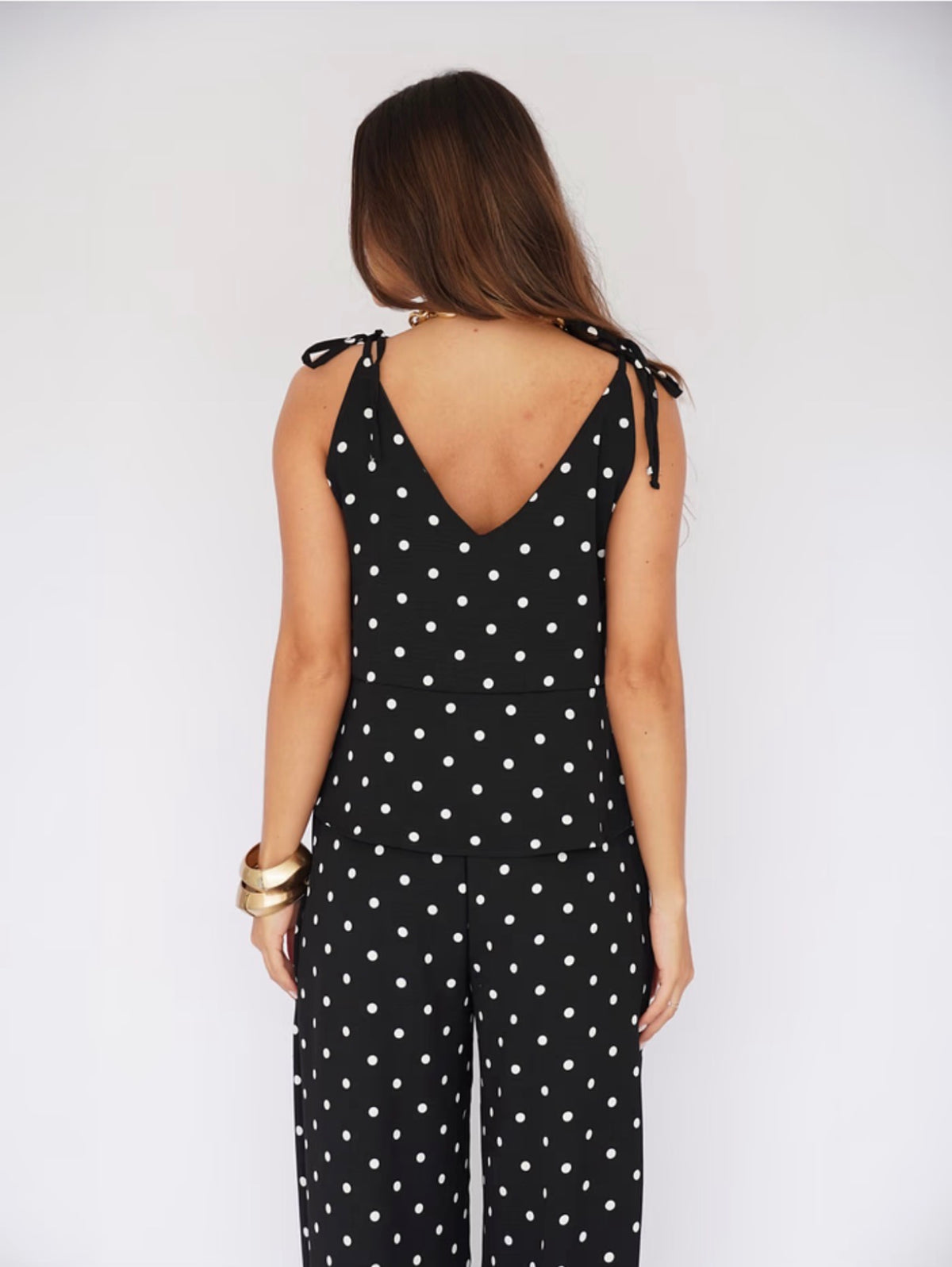 Conjunto Calça Aladim e Blusa Peplum Poá