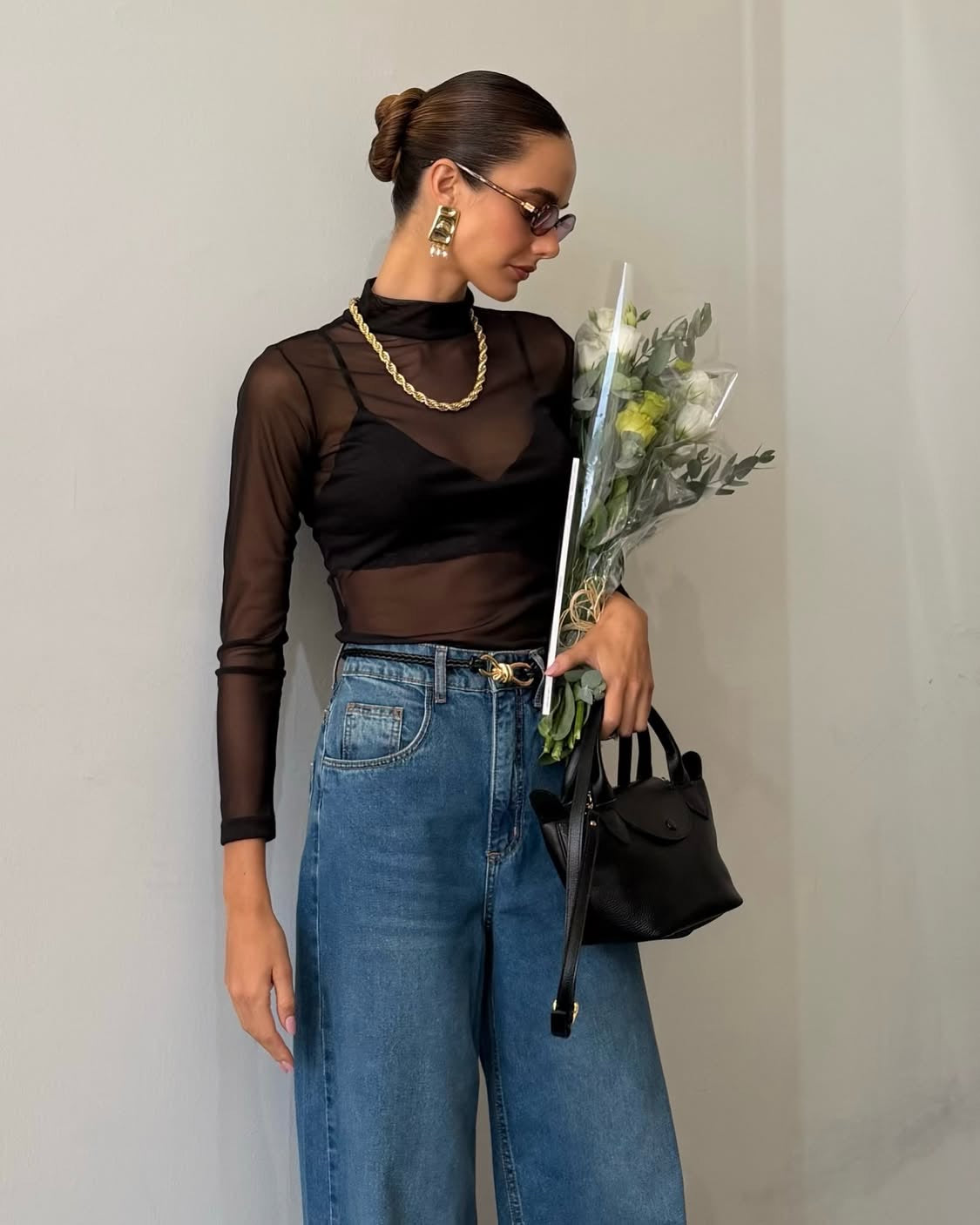 Blusa Tule Manga Longa